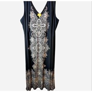 Liz Lange black sleeveless maxi dress gold silver paisley 3xl Boho Beach Summer